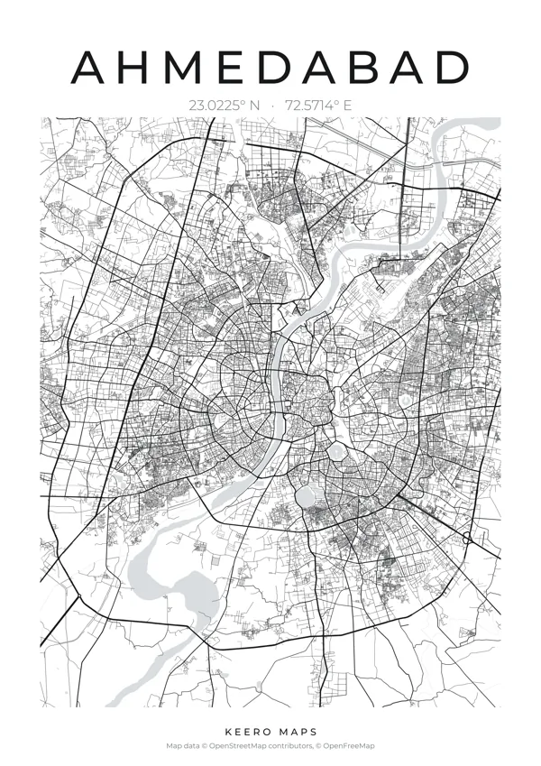 Ahmedabad map poster, Classic Ink