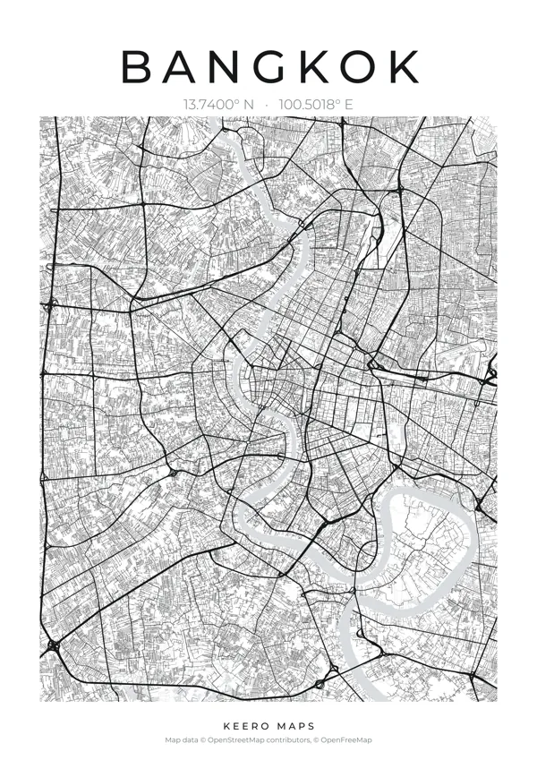 Bangkok map poster, Classic Ink