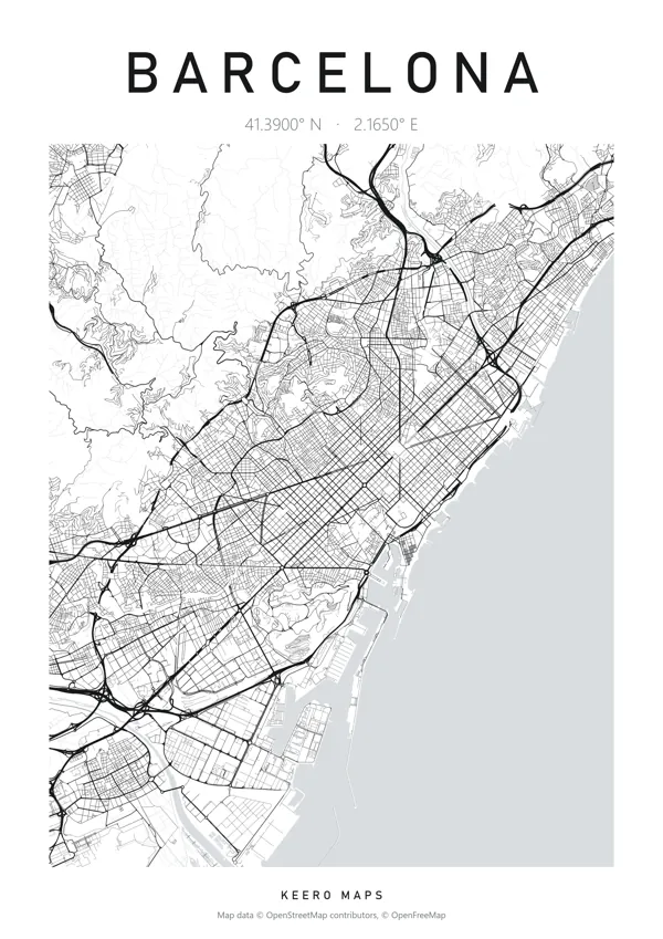 Barcelona map poster, Classic Ink