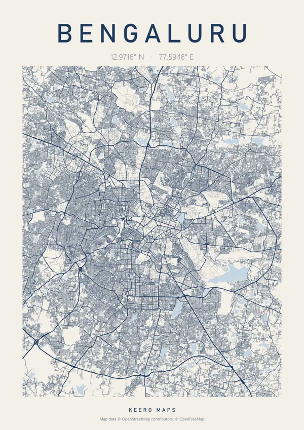 Bengaluru map poster, Harbour Blue