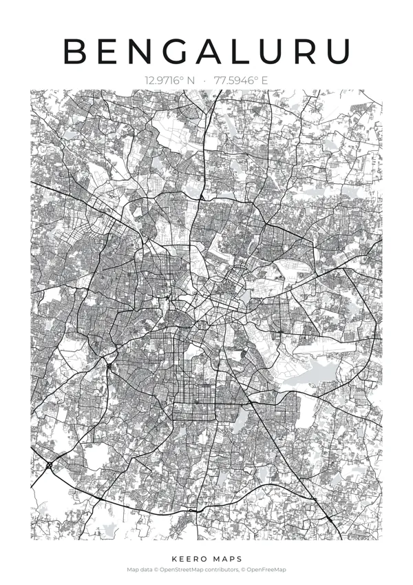 Bengaluru map poster, Classic Ink