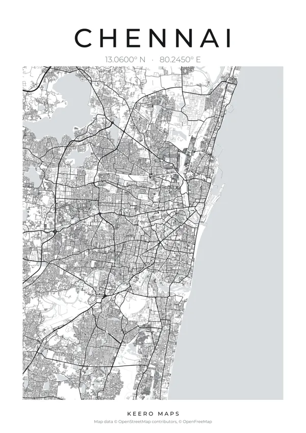 Chennai map poster, Classic Ink
