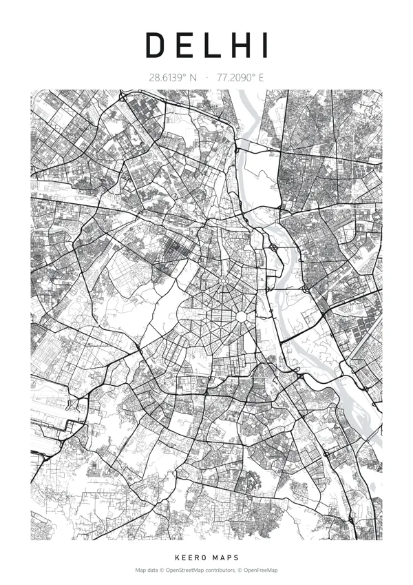 Delhi map poster, Classic Ink