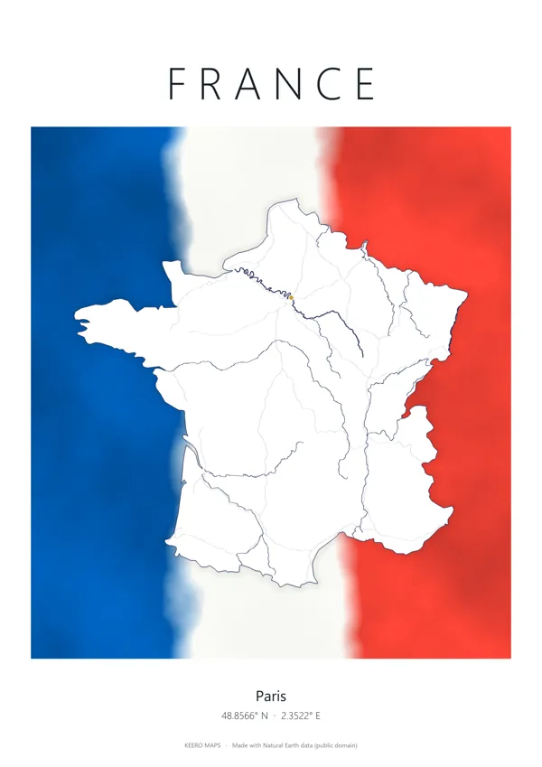 France map art in flag colours, inverted