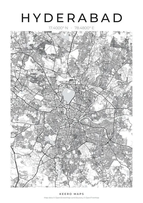 Hyderabad map poster, Classic Ink