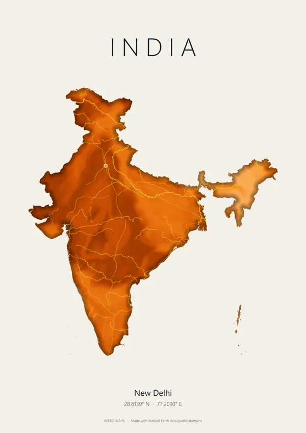 India map art in bhagwa saffron ink