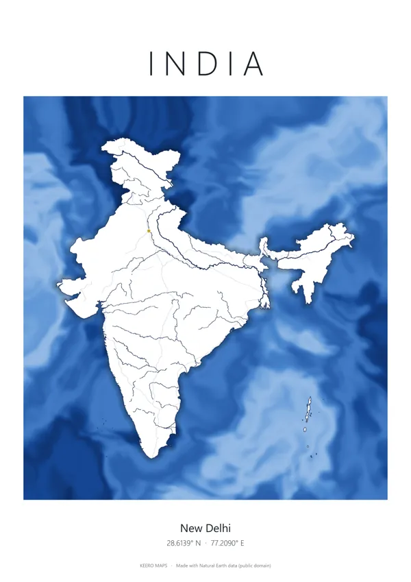 India map art, indigo ink, inverted