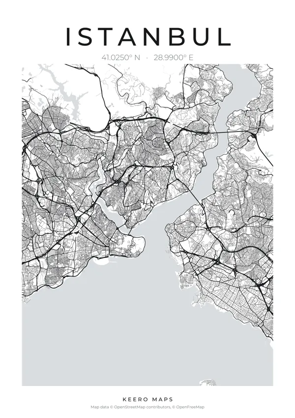 Istanbul map poster, Classic Ink