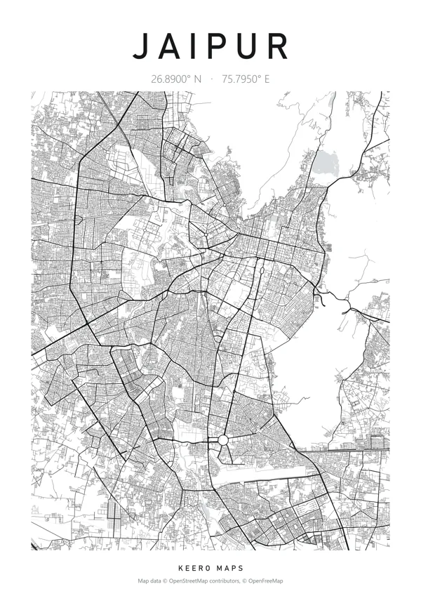 Jaipur map poster in Classic Ink