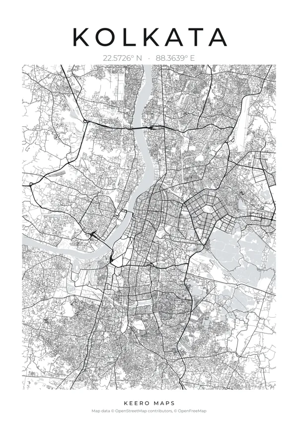 Kolkata map poster, Classic Ink