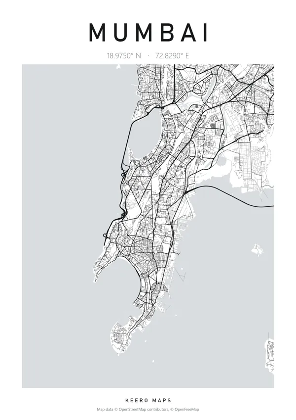 Mumbai map poster, Classic Ink