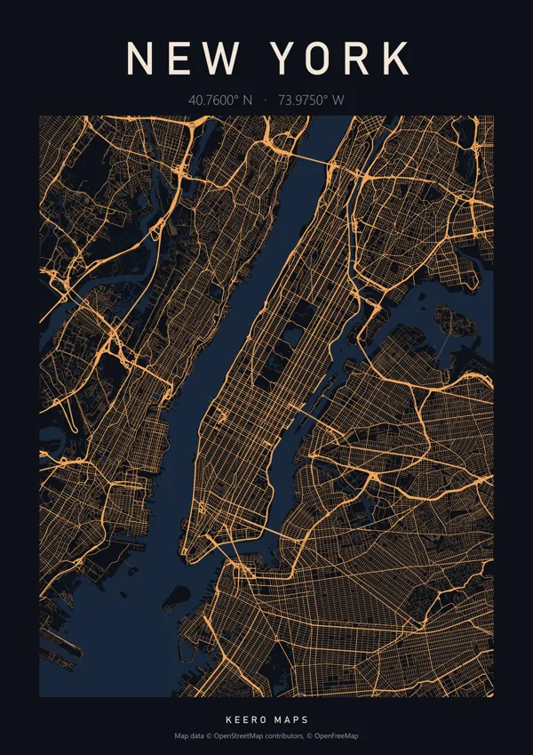 New York map poster in Amber Night