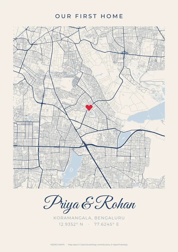 A Koramangala, Bengaluru map marking a couple's first home
