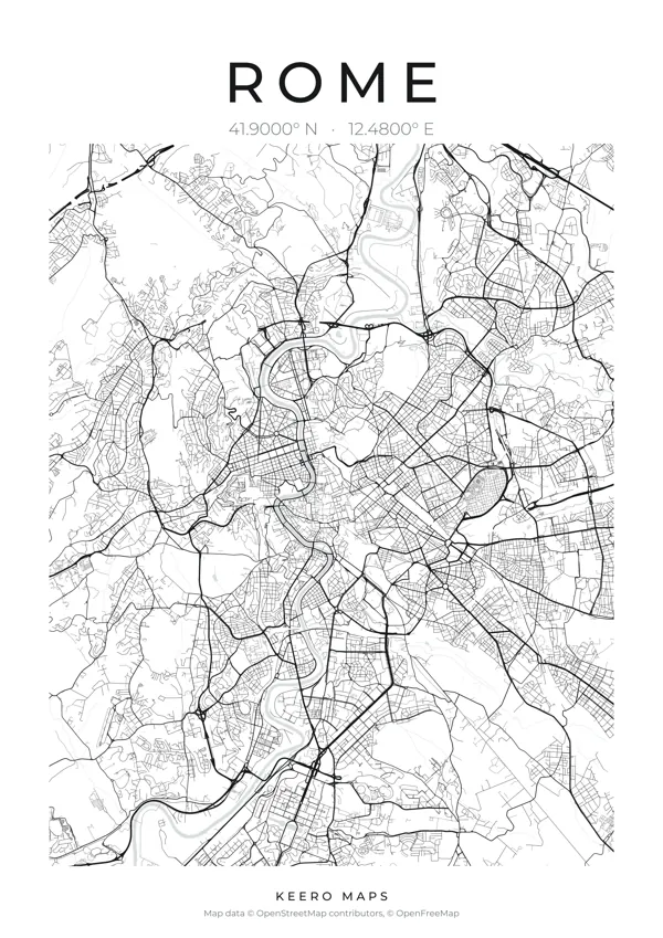 Rome map poster, Classic Ink